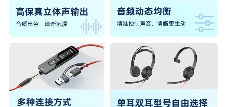 博诣 POLY C5220 双耳头戴式有线耳机/耳麦带话筒/USB+3.5MM双接口/办公耳麦/游戏耳机			