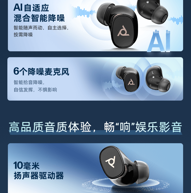 博诣 POLY 战Free 20 全场景真无线AI蓝牙耳机 - 灰色