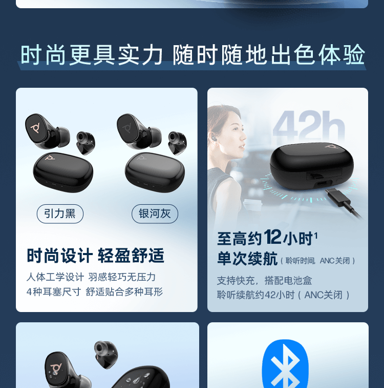 博诣 POLY 战Free 20 全场景真无线AI蓝牙耳机 - 灰色