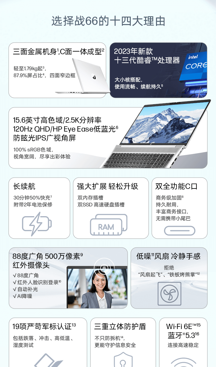 惠普(HP)战66 六代 15.6英寸轻薄笔记本电脑