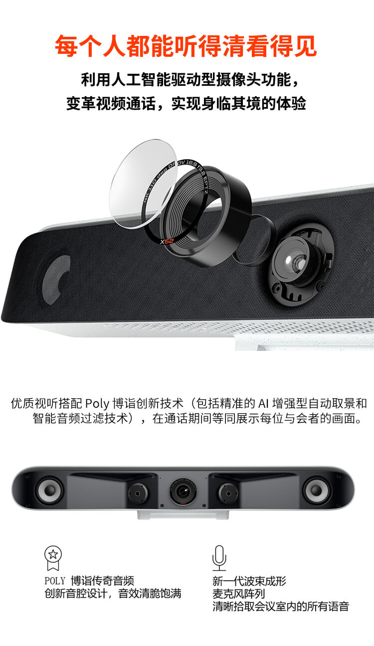 博诣 POLYSTUDIO X52 视频会议麦克风会议摄像头一体机