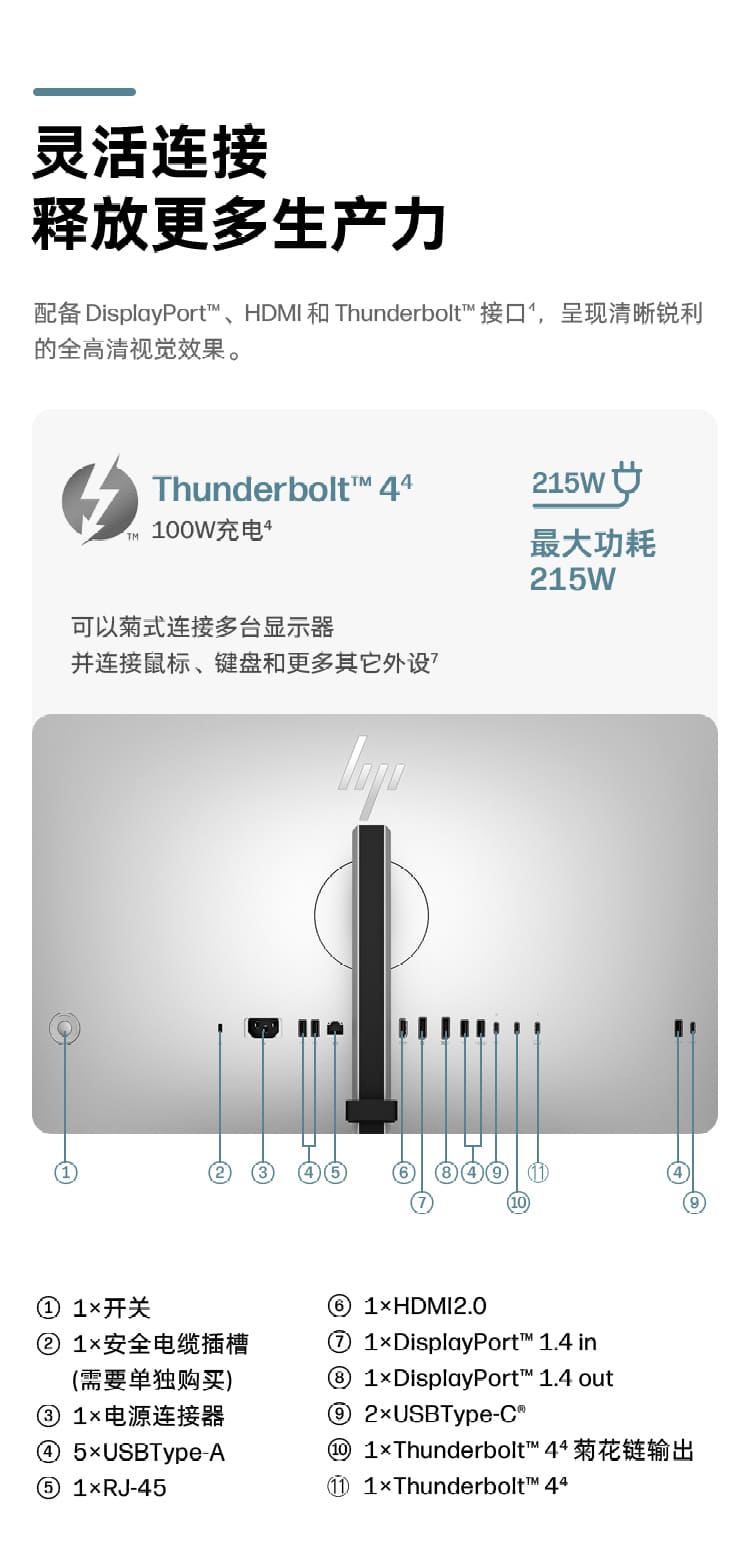 惠普 (HP) Series 7 Pro 27 英寸 4K Thunderbolt 4 显示器 - 727pk