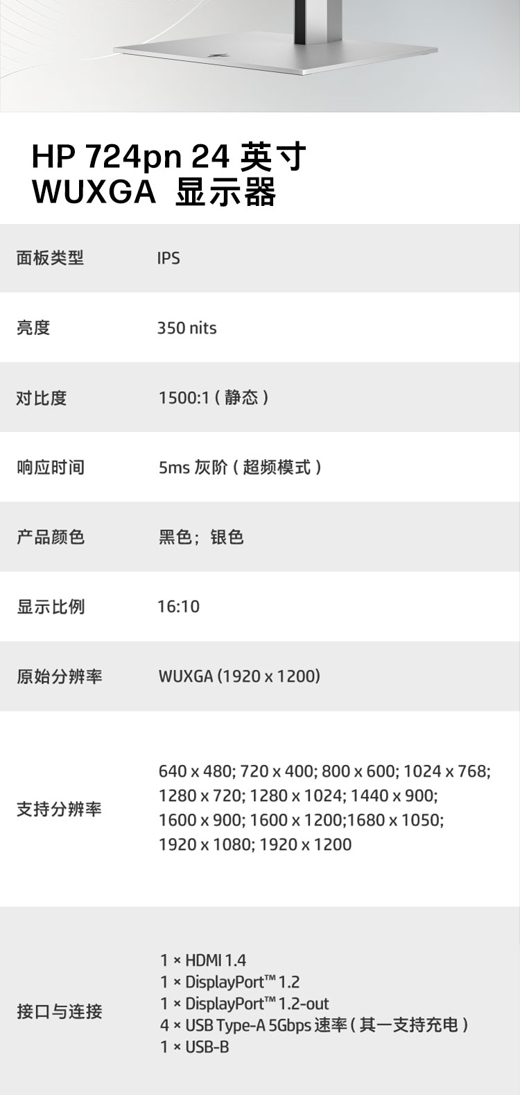 HP Series 7 Pro 24 英寸 WUXGA 显示器 - 724pn