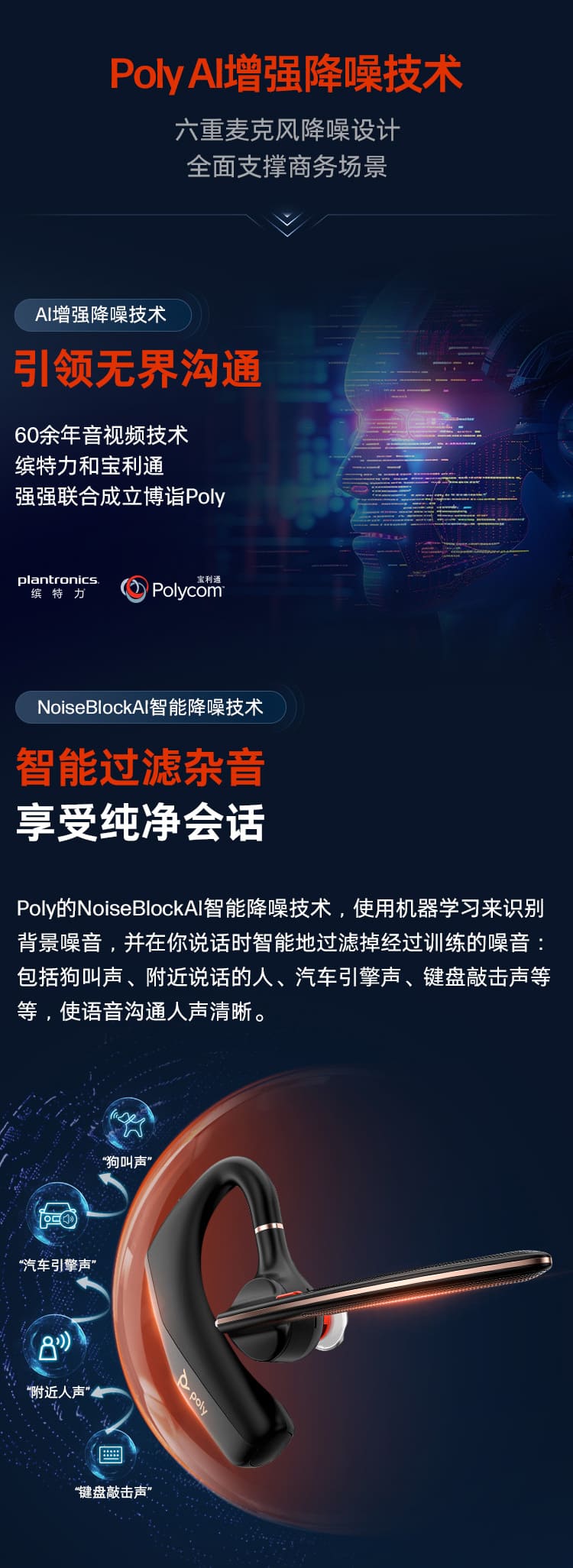 博诣 POLY 传奇50UC AI抗风噪蓝牙专业耳机