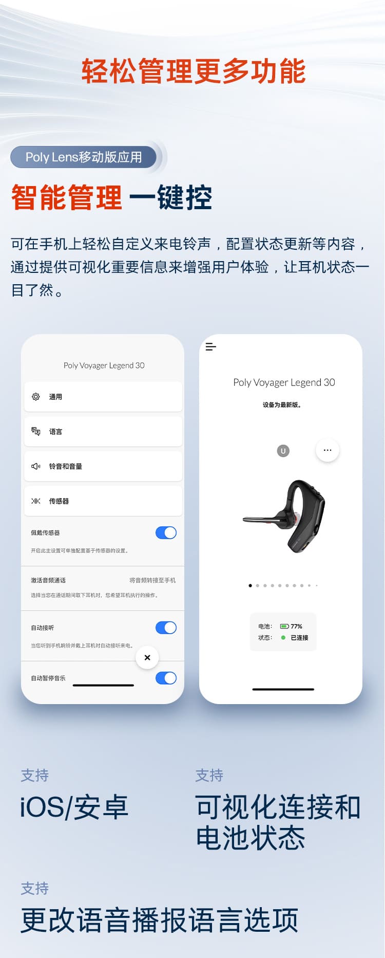 博诣 POLY 传奇30单耳AI降噪蓝牙耳机