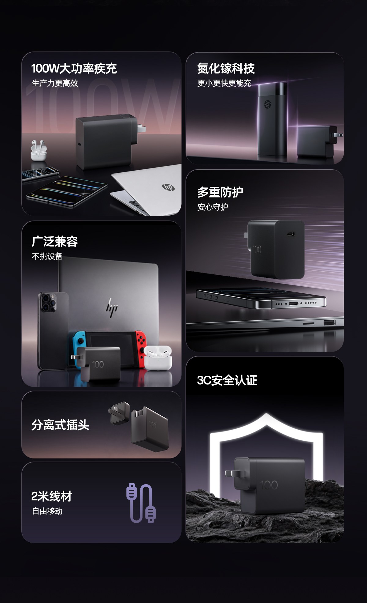 惠普 (HP) USB-C 100W 氮化镓电源适配器