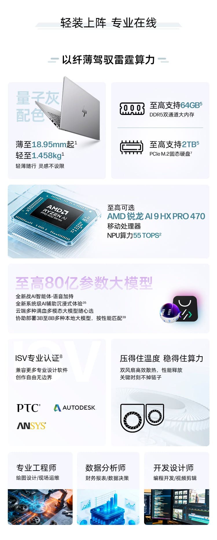 惠普 (HP) 战99 Air 14英寸 AI笔记本电脑 - 灰色