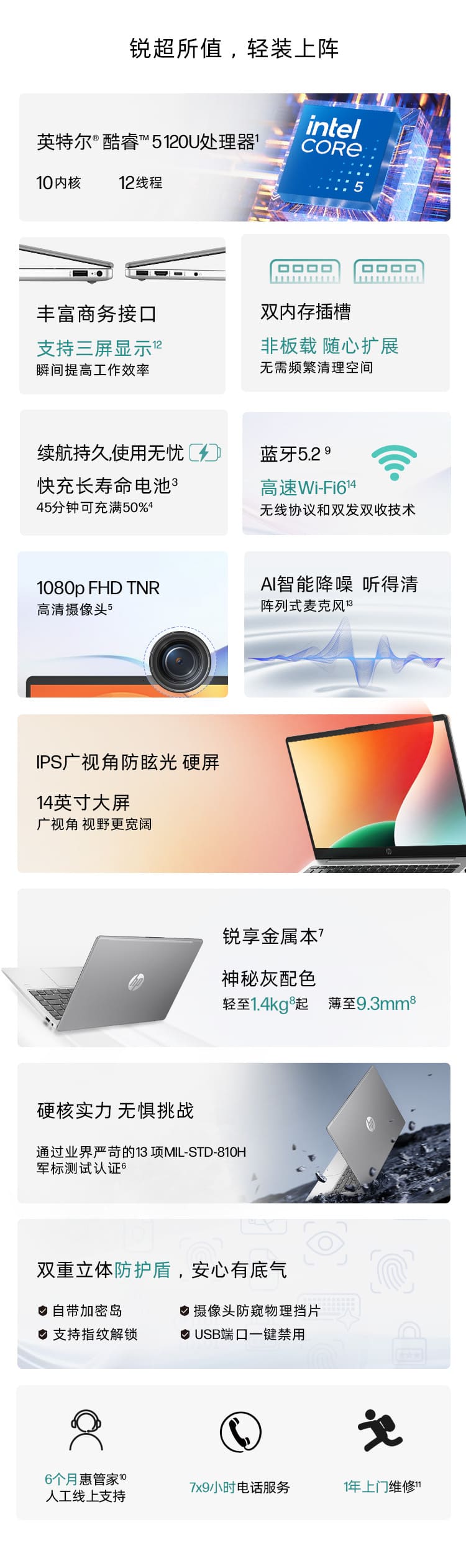 惠普 (HP) 锐14 14英寸商务笔记本电脑 - 银色