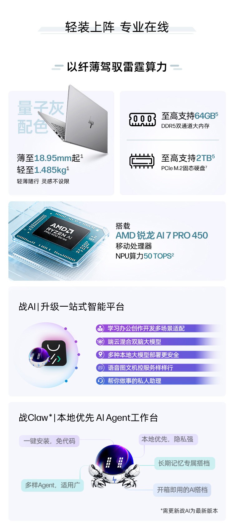 惠普 (HP) 战99 Air 14英寸 AI笔记本电脑 - 灰色