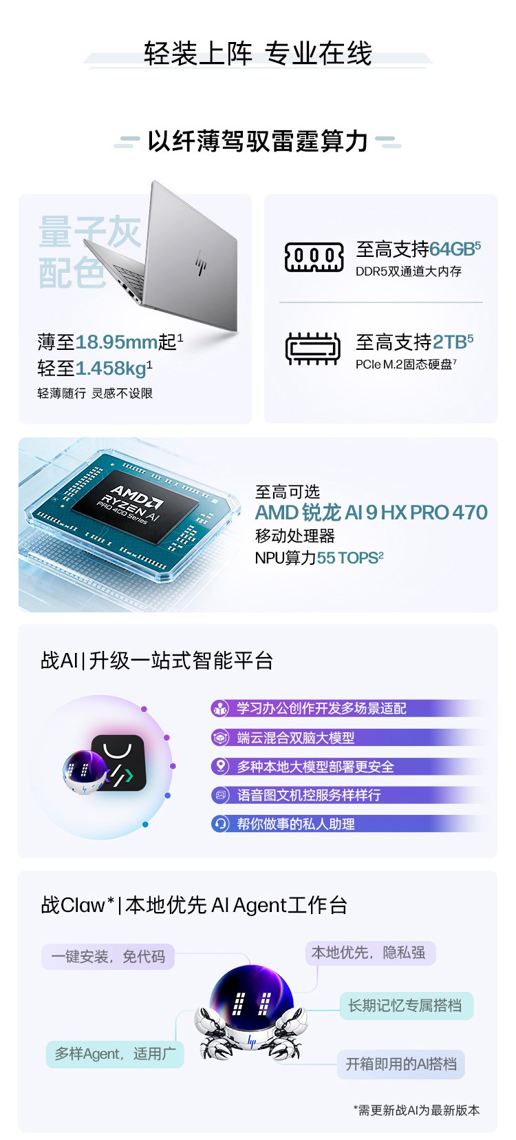 惠普 (HP) 战99 Air 14英寸 AI笔记本电脑 - 灰色