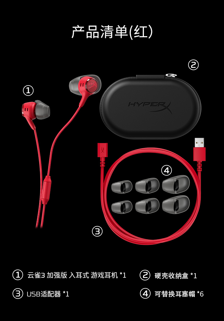 极度未知 (HyperX) Cloud Earbuds III S 云雀3 有线耳机 - 红色