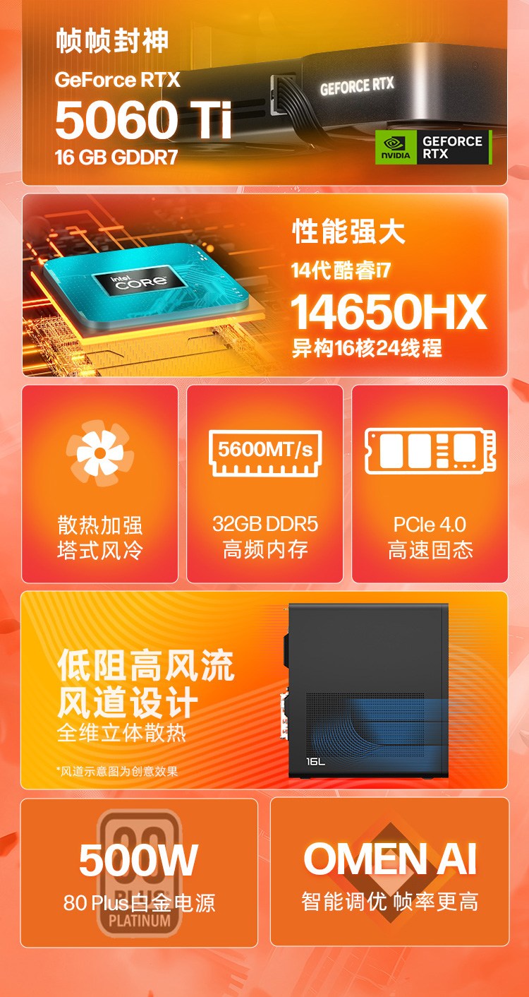 惠普 (HP) 暗影精灵12 16L 游戏台式机电脑 TG03-131bcn