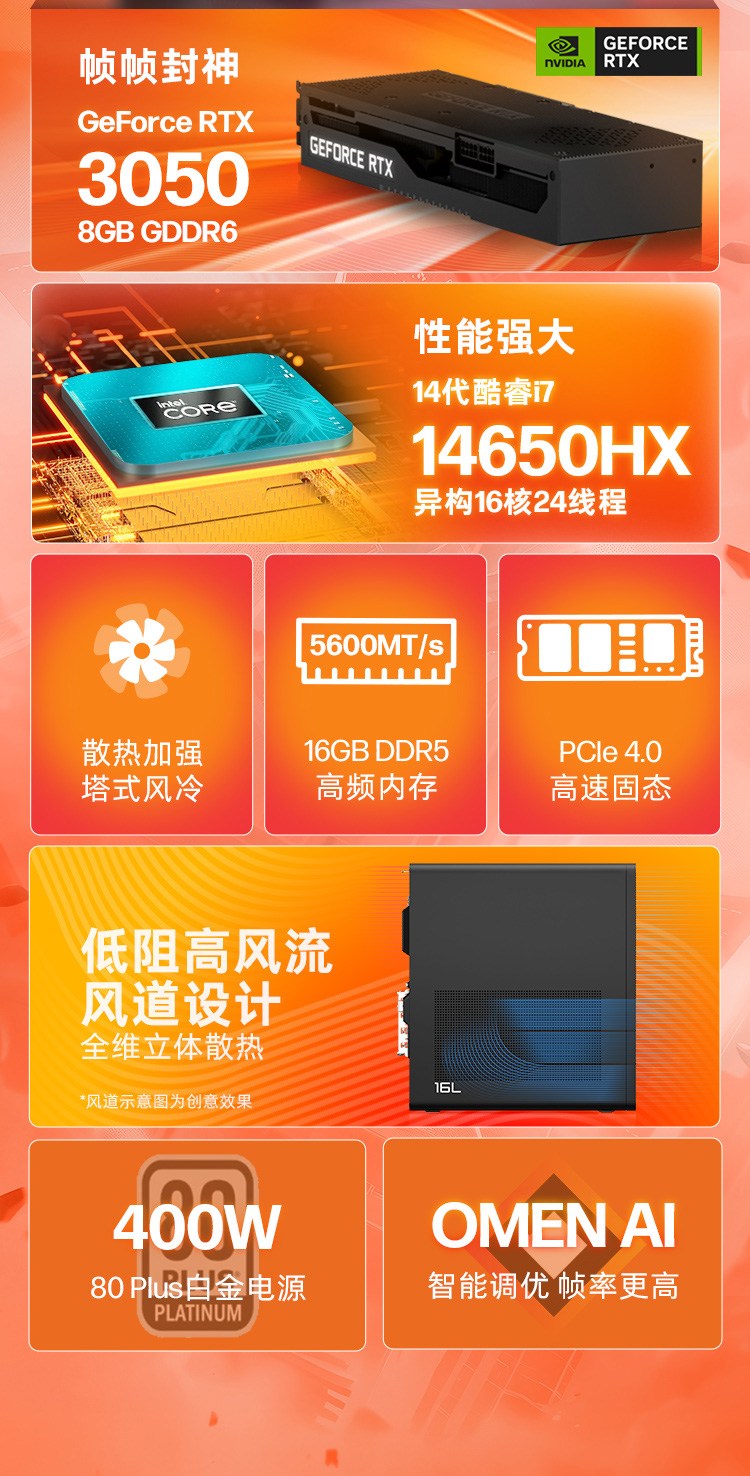 惠普 (HP) 暗影精灵12 16L 游戏台式机电脑 TG03-110bcn